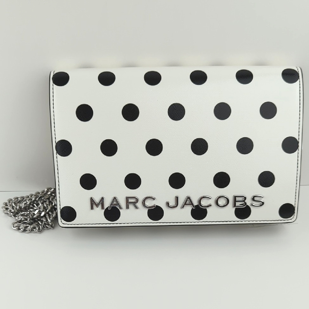 Marc Jacobs Leather White With Black Polka Dots Chain Strap Crossbody NWT